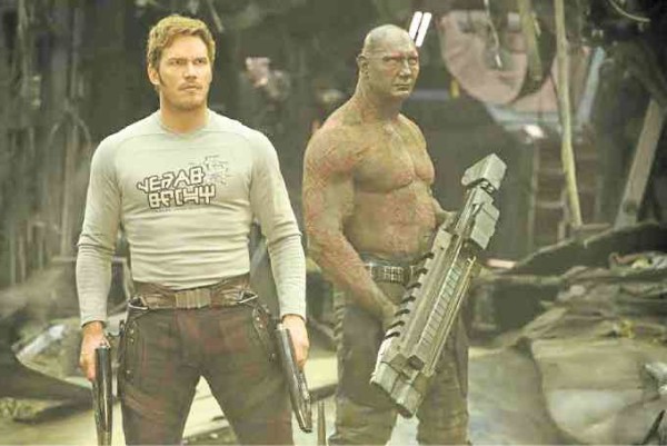 Chris Pratt (left) and Dave Bautista in “Guardians of the Galaxy Vol. 2”