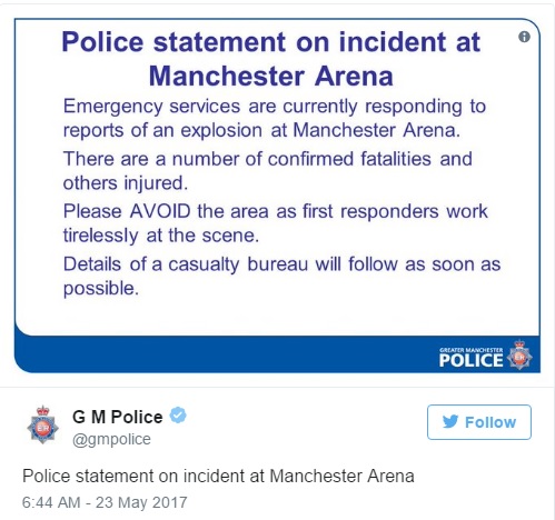 Ariana Grande Manchester Police Statement