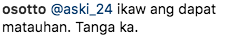 Image: Oyo Sotto's response to a netizen who commented on Kristine Hermosa's Instagram post