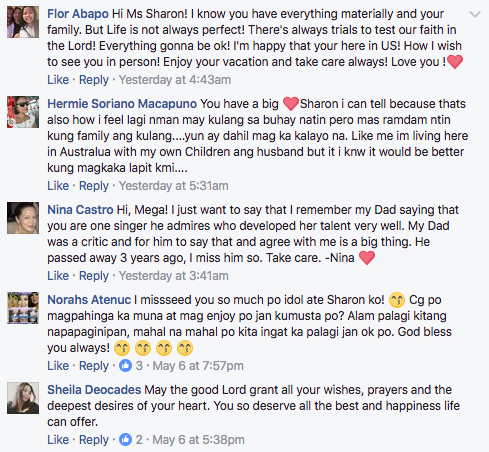 Image: Screen grab of netizens' comments on Sharon Cuneta's Facebook post