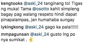 Image: Oyo Sotto's response to a netizen who commented on Kristine Hermosa's Instagram post