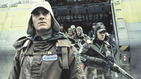 Michael Fassbender (foreground, left) in Ridley Scott’s “Alien: Covenant”