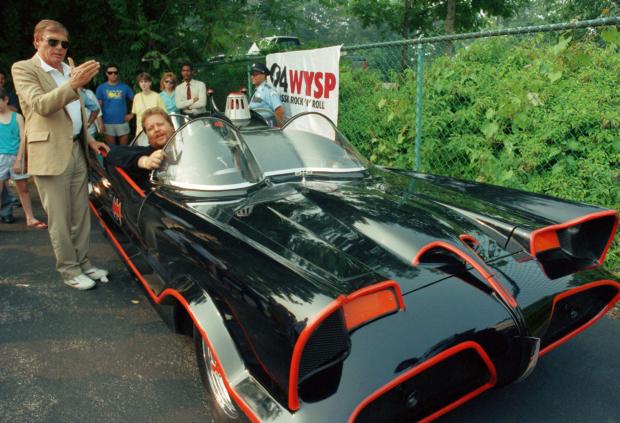 Adam West beside Batmobile - 27 June 1989