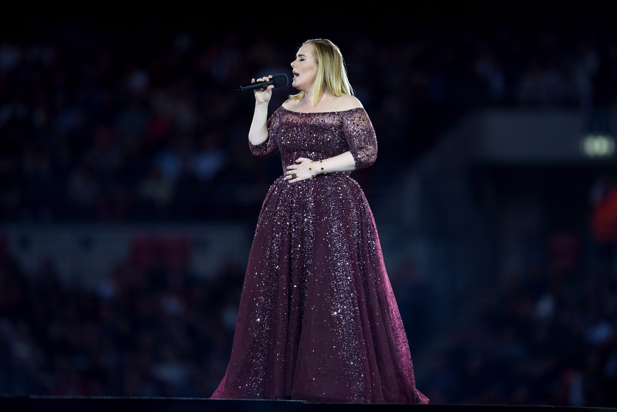 Adele sings for 98,000 fans at Wembley in what may be her first and