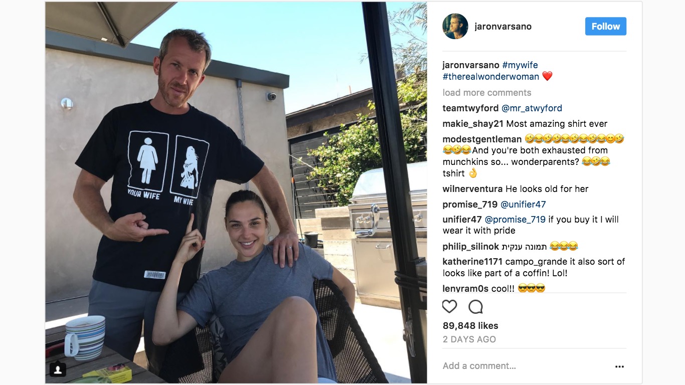LOOK 'Wonder Woman' shirt worn by Gal Gadot’s husband says it all