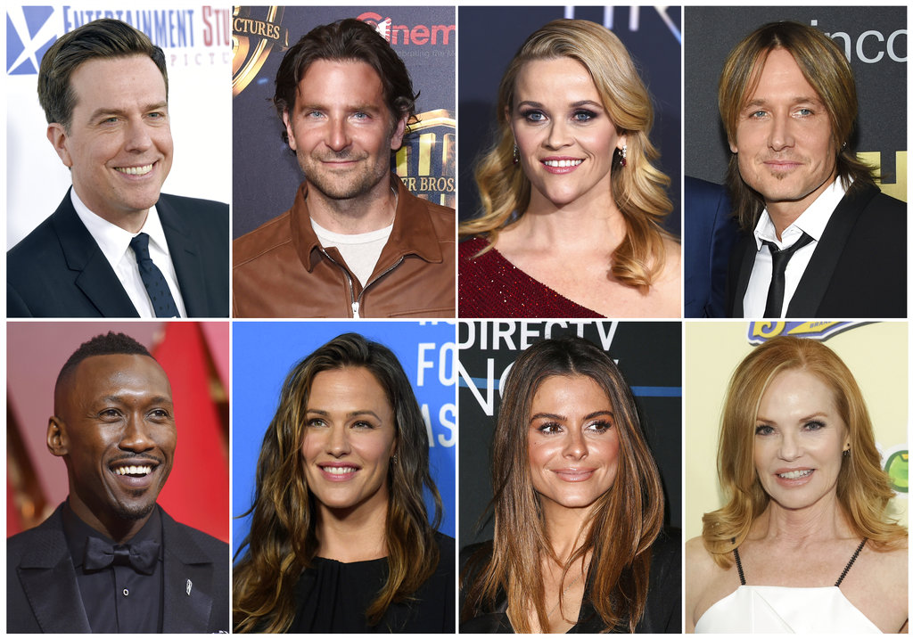 This combination photo shows, top row from left, Ed helms, Bradley Cooper, Reese Witherspoon and Keith Urban, and bottom row from left, Mahershala Ali, Jennifer Garner, Maria Menounos and Marg Helgenberger, who are among the stars joining the sixth Stand Up To Cancer telethon on Sept. 7. Cooper is returning as co-executive producer of the live, hour-long event. (AP Photo)