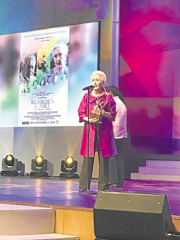 SHINING AT 85 Gloria Romero accepts her Metro Manila Film Festival best actress award on Thursday night. —MARINEL R. CRUZ