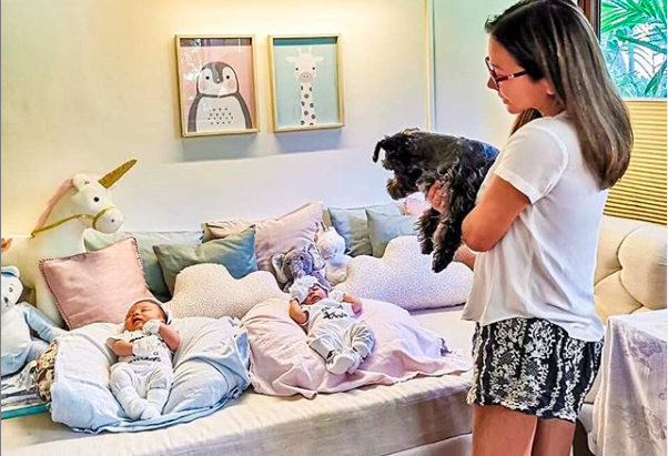 Korina Sanchez with dog and babies