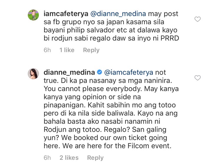 Dianne Medina denies Japan trip with Rodjun Cruz a gift from Duterte