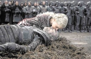 Daenerys Targaryen (Emilia Clarke) bids farewell to a fallen ally, Ser Jorah Mormont (Iain Glen), in the final season’s fourth episode.