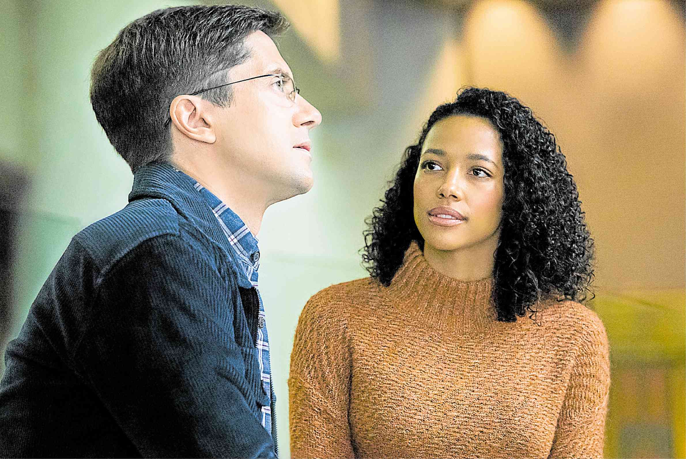 Topher Grace (left) and Kylie Bunbury in “Try, Try”