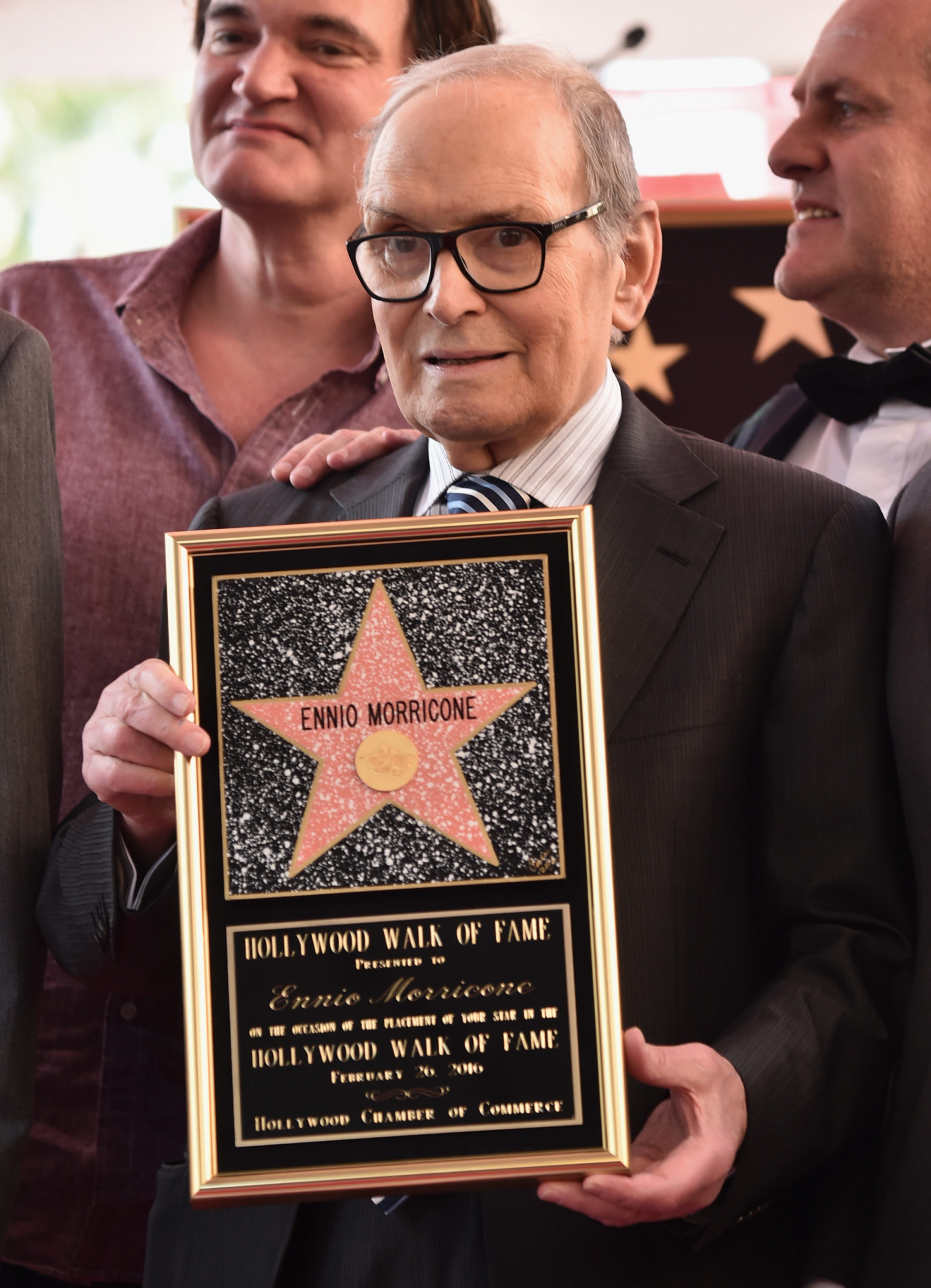 HOLLYWOOD, CA - FEBRUARY 26: Composer Ennio Morricone attends a ceremony honoring him with the 2,575th Star on The Hollywood Walk of Fame on February 26, 2016 in Hollywood, California.   Alberto E. Rodriguez/Getty Images/AFP