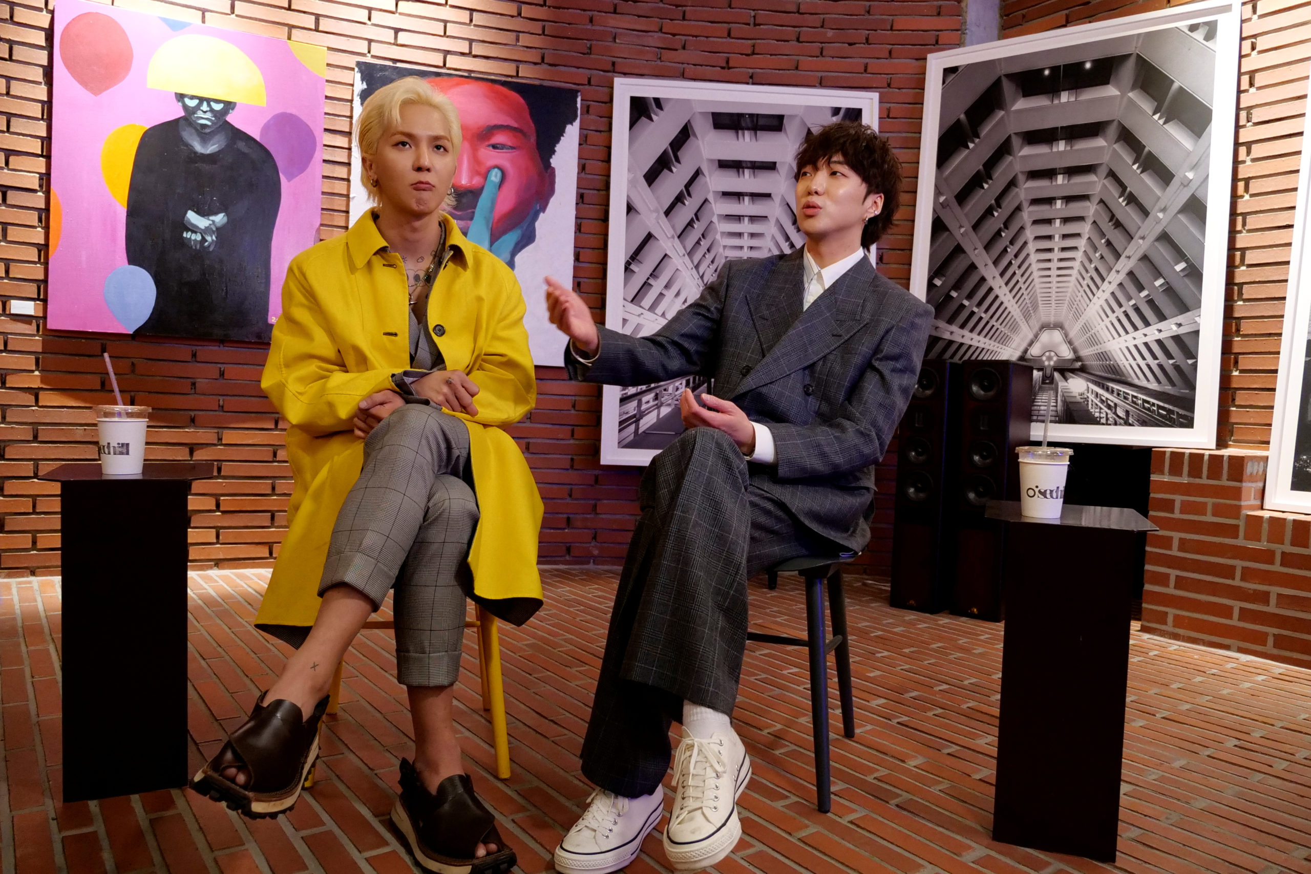 MINO and KANG SEUNG YOON attend an interview with Reuters at a cafe in Seoul, South Korea March 31, 2021. REUTERS/Daewoung Kim
