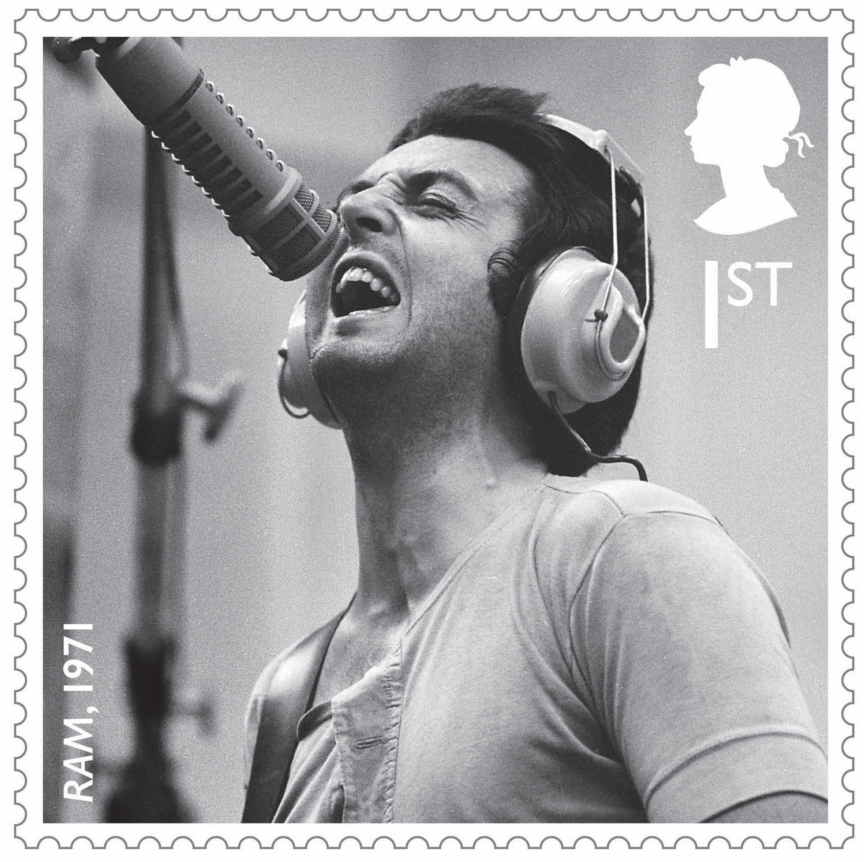 A still of a Royal Mail stamp created in honor of Sir Paul McCartney shows him in the studio working on the "Ram" album in 1971. Royal Mail/MPL Communications Ltd/Handout via REUTER