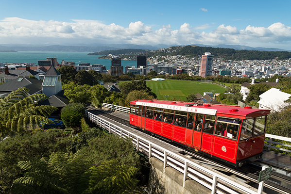 Wellington cable car with city in the background