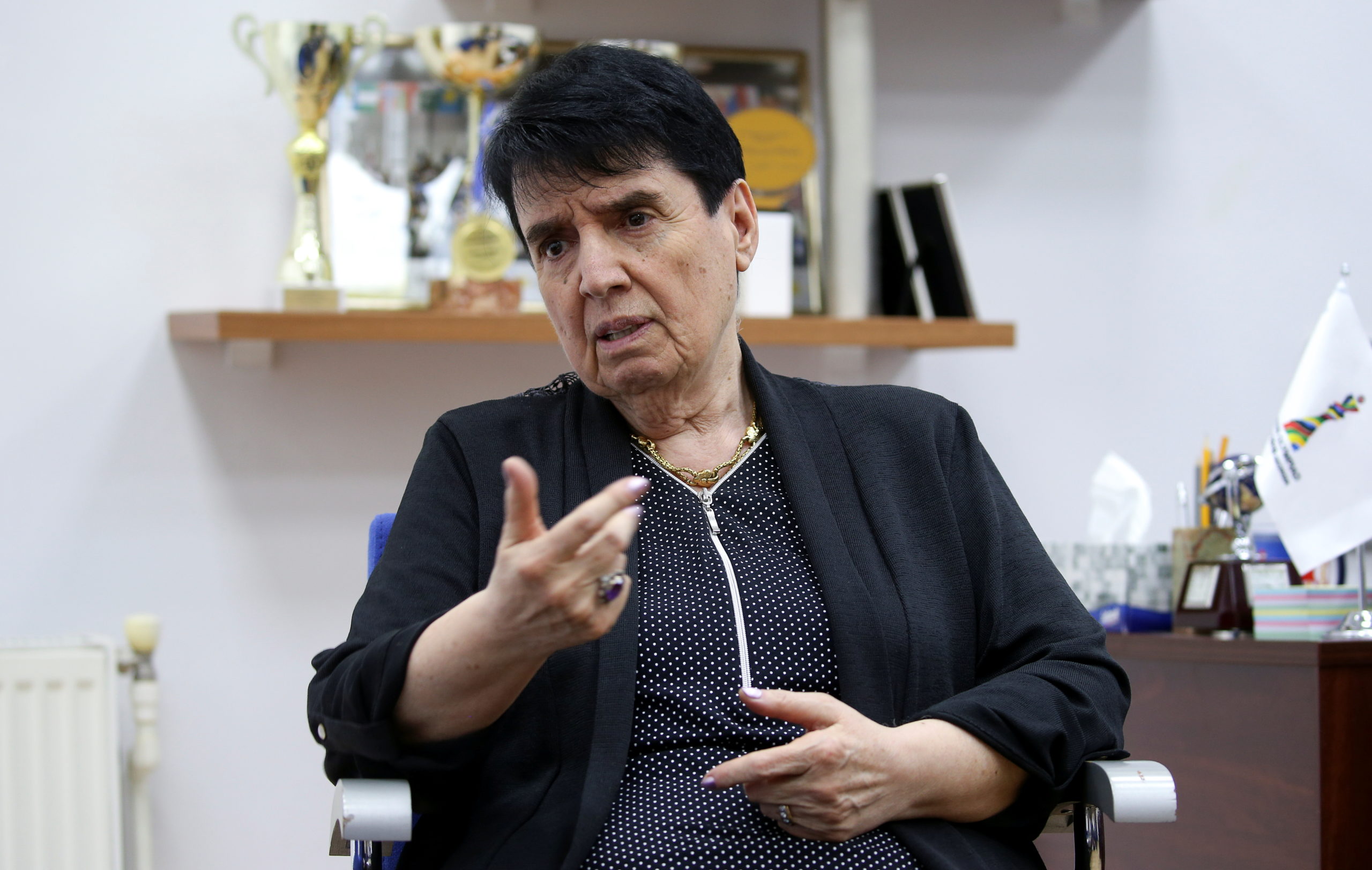 Nona Gaprindashvili, a Soviet-era chess grandmaster from Georgia, speaks during an interview in Tbilisi, Georgia May 10, 2019. REUTERS/Irakli Ge
