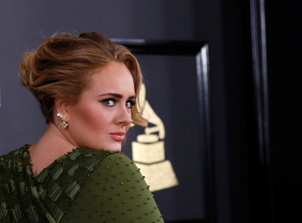 Singer Adele arrives at the 59th Annual Grammy Awards in Los Angeles