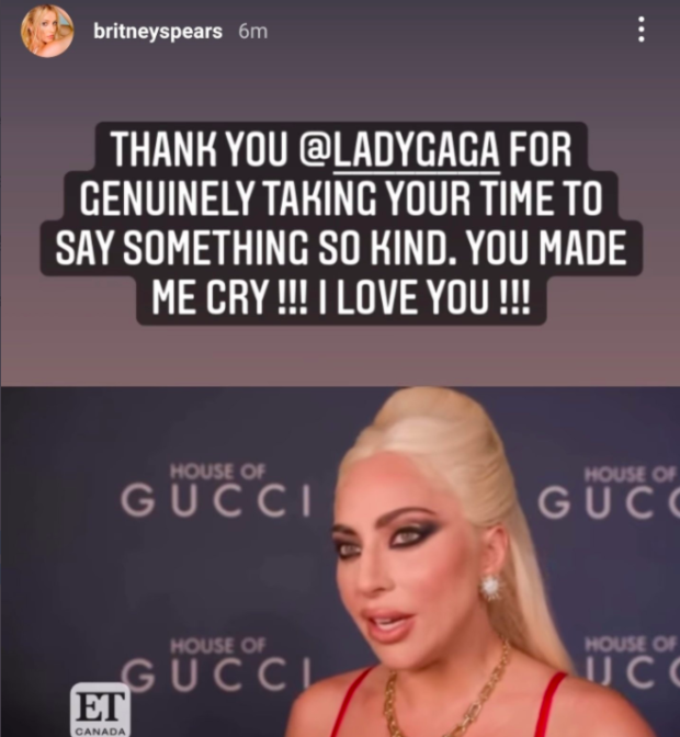 20211121 Lady Gaga on Spears's Instagram
