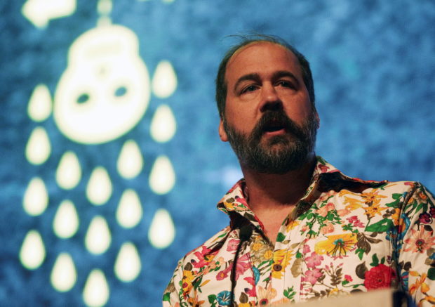 Former Nirvana bassist Krist Novoselic speaks to guests at the premiere of the "Nirvana: Taking Punk to the Masses" at the Experience Music Project in Seattle