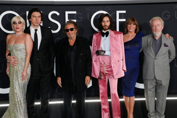 Cast members Lady Gaga, Adam Driver, Al Pacino and Jared Leto pose with director Ridley Scott and his wife, producer Giannina Facio during the premiere of the film "House of Gucci", in Los Angeles, California, U.S., November 18, 2021. REUTERS/Mario Anzuoni