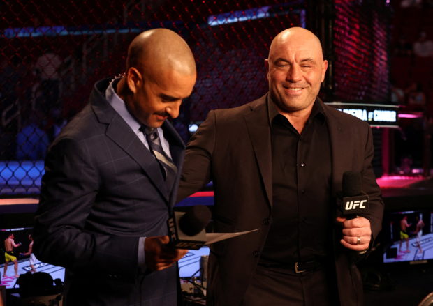 Joe Rogan (right) is interviewed before UFC 262 at Toyota Center. Mandatory Credit: Troy Taormina-USA TODAY Sports - 16090519