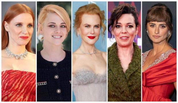 Best actress Oscar nominees for the 94th Academy Awards (L-R) Jessica Chastain, Kristen Stewart, Nicole Kidman, Olivia Colman and Penelope Cruz are shown in a combination of file photos. REUTERS/Yara Nardi/Mario Anzuoni/Henry Nicholls/Jeenah Moon/Files