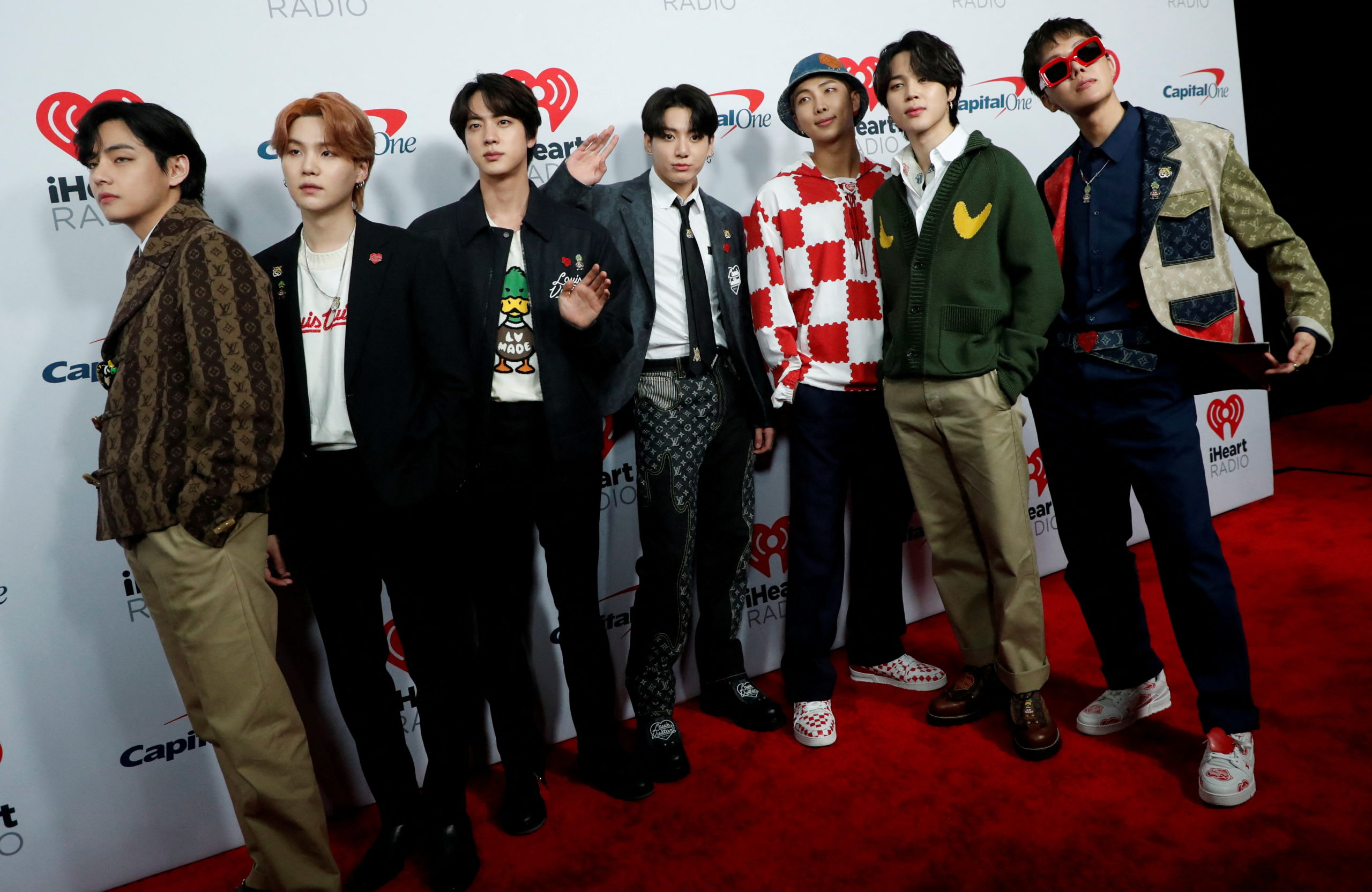 BTS poses at the carpet during arrivals ahead of iHeartRadio Jingle Ball concert at The Forum, in Inglewood, California, U.S., December 3, 2021. REUTERS/Mario Anzuoni