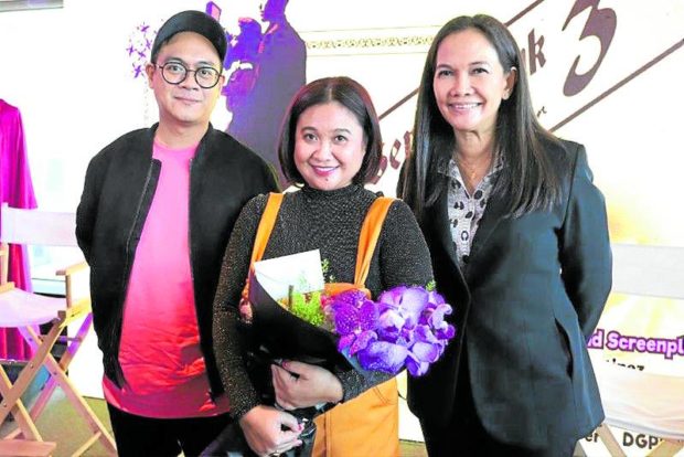 Joji Alonso (right) with director Chris Martinez (left) and actress Eugene Domingo