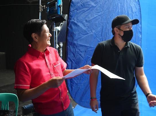 Presidential frontrunner Bongbong Marcos in a studio for a commercial shooter