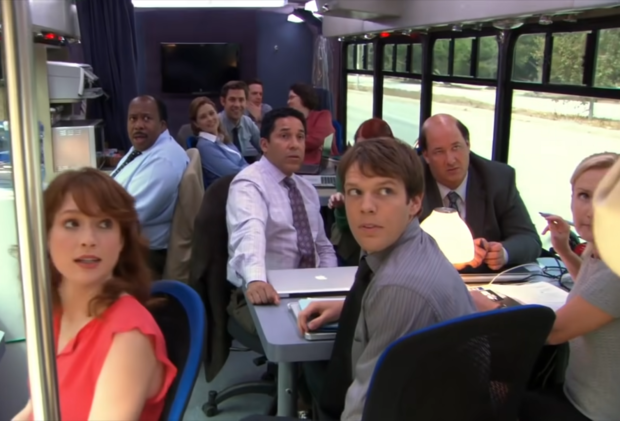 "The Office" cast in the series' "Work Bus" episode