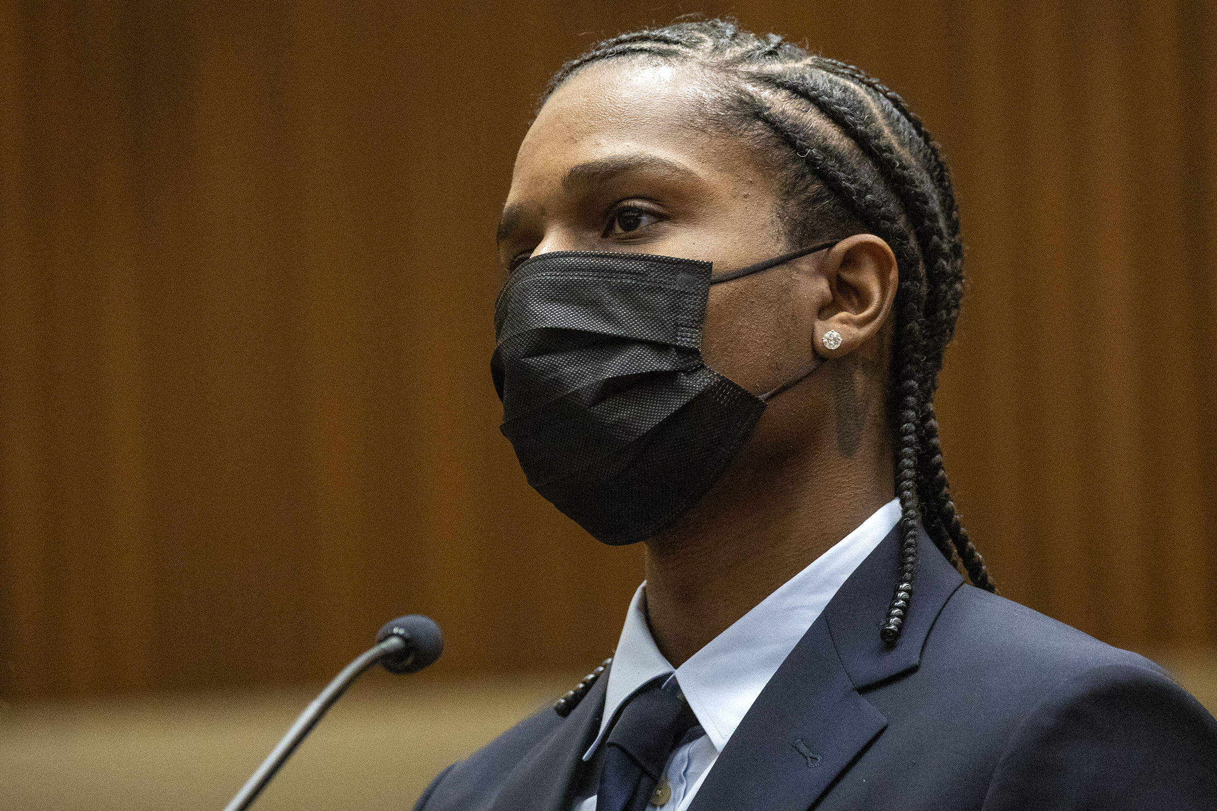 Rapper A$AP Rocky appears in a Los Angeles  courtroom on August 17, 2022, for his arraignment. - A$AP Rocky, born Rakim Mayers, pleaded not guilty at his arraignment on two counts of assault with a firearm stemming from an alleged run-in with A$AP Relli in Hollywood last November. A$AP Rocky is due back in court on November 2, 2022. (Photo by Irfan Khan / POOL / AFP)
