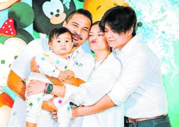 Joem Bascon (second from left), Meryll Soriano and Eli at  Gido’s first birthday party
