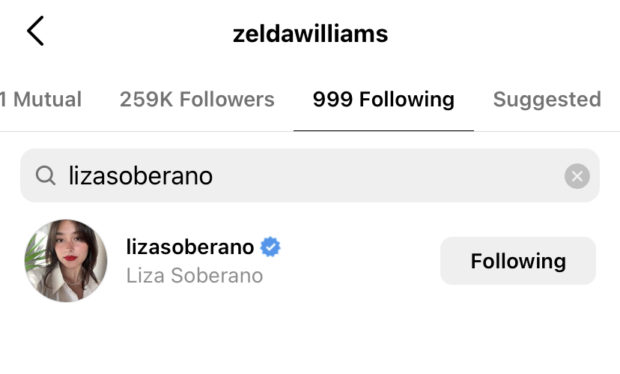 Liza Soberano, Zelda Williams IG
