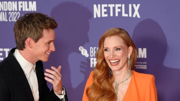 Jessica Chastain and Eddie Redmayne attend the premiere of 'The Good Nurse' during the BFI London Film Festival, in London, Britain, October 10, 2022. REUTERS/Toby Melville