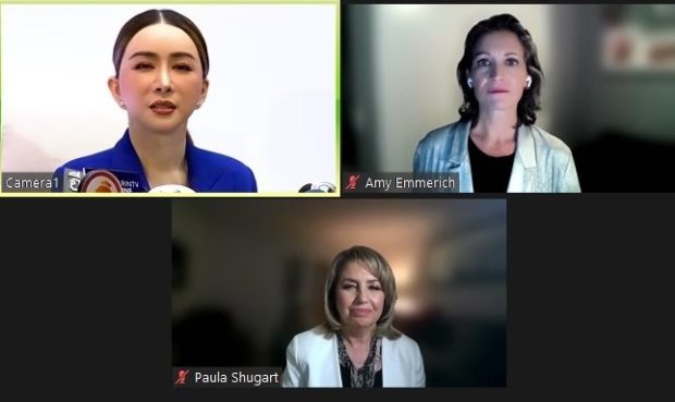 MUO CEO Amy Emmerich (top, right) and Paula Shugart (bottom) join JKN Global Group Chair and CEO Ann Jakrajutatip virtually from New York at the press conference held in Bangkok, Thailand./SCREENSHOT FROM ZOOM