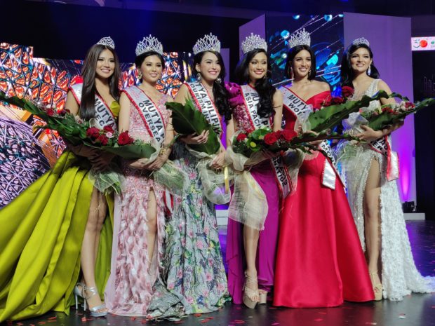 The last Mutya ng Pilipinas pageant staged in 2019 crowned (from left) Maxinne Rangel, Louise Arroyo An, Tyra Goldman, Klyza Castro, April Short, and Cyrille Payumo