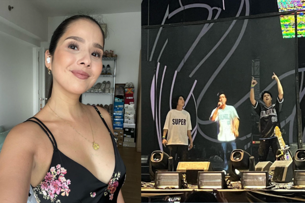 (From left) Maxene Magalona, the hologram of the late rapper Francis Magalona during Eraserheads' reunion concert. Images: Instagram/@maxenemagalona