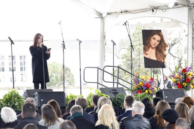 MEMPHIS, TENNESSEE - JANUARY 22: Priscilla Presley speaks at the public memorial for Lisa Marie Presley at Graceland on January 22, 2023 in Memphis, Tennessee. Presley, 54, the only child of American singer Elvis Presley, died January 12, 2023 in Los Angeles.   Jason Kempin/Getty Images for ABA/AFP (Photo by Jason Kempin / GETTY IMAGES NORTH AMERICA / Getty Images via AFP)