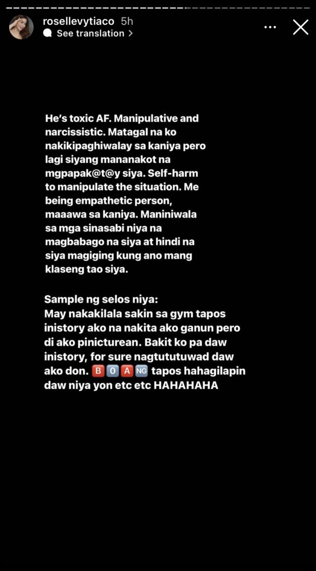 Roselle Vytiaco accused her alleged ex-boyfriend of being a "toxic and manipulative" partner. Image: Screengrab from Instagram/@rosellevytiaco