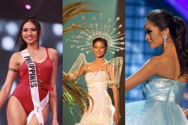 Miss Universe Philippines titleholders (from left) Beatrice Luigi Gomez (2021), Miriam Quiambo (1999), and Janine Tugonon (2012). Images: Instagram/@themissuniverseph, Facebook/Miss Universe Organization