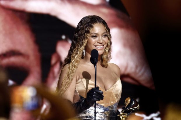 LOS ANGELES, CALIFORNIA - FEBRUARY 05: Beyoncé accepts Best Dance/Electronic Music Album for “Renaissance” onstage during the 65th GRAMMY Awards at Crypto.com Arena on February 05, 2023 in Los Angeles, California.   Emma McIntyre/Getty Images for The Recording Academy/AFP (Photo by Emma McIntyre / GETTY IMAGES NORTH AMERICA / Getty Images via AFP)