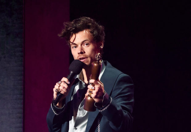 Harry Styles speaks after receiving the award for Best Pop/R&B Act at the Brit Awards at the O2 Arena in London, Britain, February 11, 2023. REUTERS/Henry Nicholls