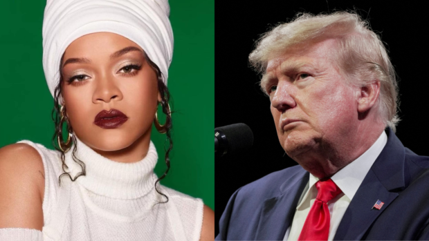 Rihanna and Donald Trump. Images from Facebook and Reuters