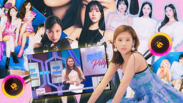 Twice members (from left) Mina, Momo, Sana. Graphics by Marie Faro / INQUIRER.net