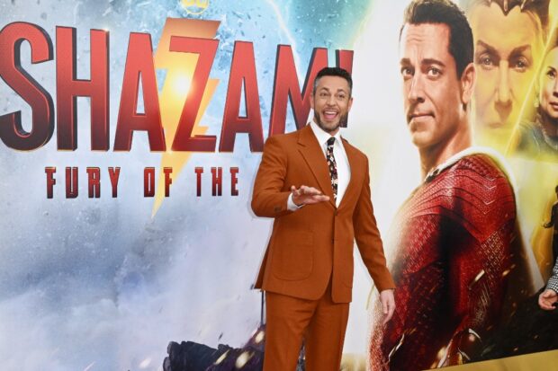 (FILES) In this file photo taken on March 14, 2023, US actor Zachary Levi attends the world premiere of "Shazam! Fury of the Gods" at the Regency Village Theatre in Los Angeles, California. - "Shazam! Fury of the Gods" topped the North American box office the weekend of March 19, 2023, with an estimated $30.5 million opening, but that represented a sharp dropoff from the original blockbuster and analysts called the result disappointing. (Photo by Robyn BECK / AFP)