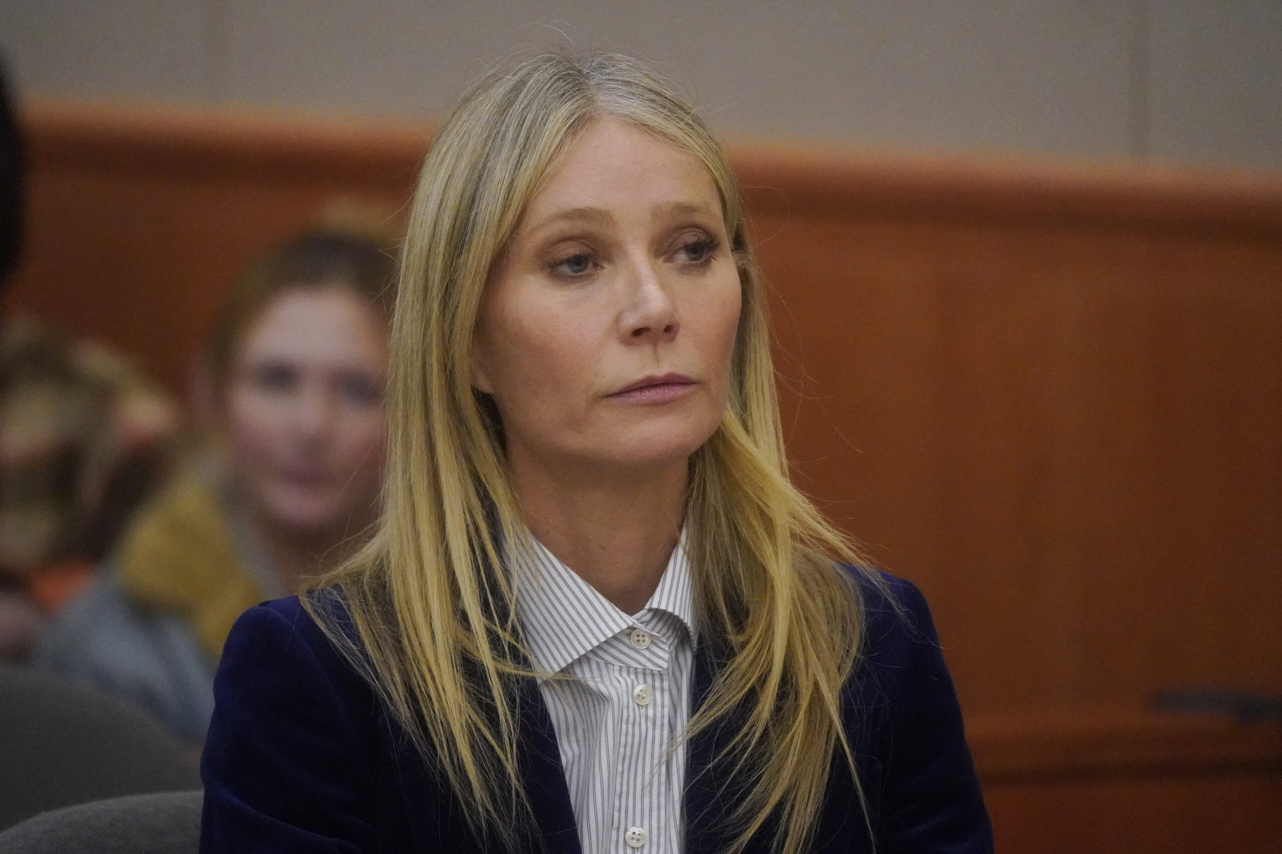 Gwyneth Paltrow sits in court as the verdict is read in her civil trial over a collision with another skier on March 30, 2023, in Park City, Utah. The jury found retired optometrist Terry Sanderson "100 percent" at fault in the mishap that occurred during a run at Deer Valley Resort in Park City, Utah in 2016. Paltrow was awarded the $1 for which she had countersued. Rick Bowmer-Pool/Getty Images/AFP (Photo by POOL / GETTY IMAGES NORTH AMERICA / Getty Images via AFP)