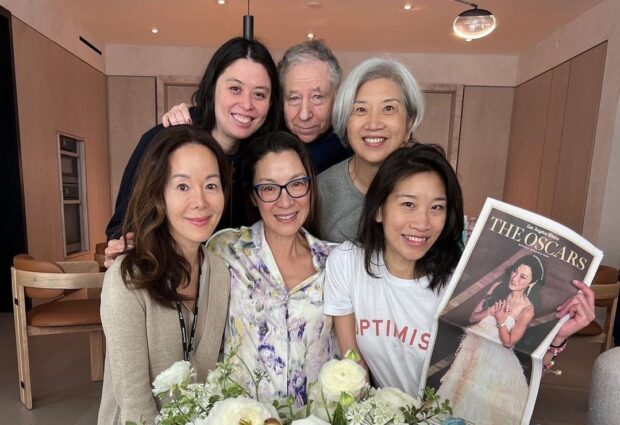 Michelle Yeoh celebrated her historic Oscar win with her goddaughter Dee Poon (bottom right) and her ex-husband's first wife Marjorie Yang (top right). Photo: Dee Poon/Instagram via The Star / ANN