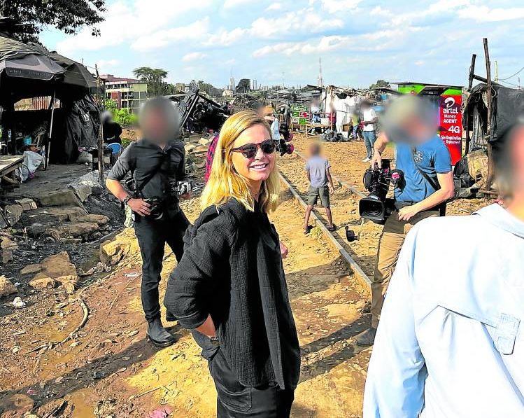 Mariana van Zeller (center) in a small village in Kenya. Pictured below, she is investigatingcryptoscams in Houston. 
