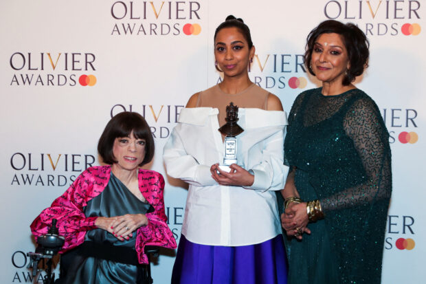 Anjana Vasan and guests pose with the award for Best Actress in a Supporting Role for "A Streetcar Named Desire" at the Olivier Awards at the Royal Albert Hall in London, Britain, April 2, 2023. REUTERS/May James