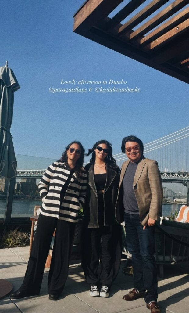 Liza Soberano (center) with Diane Paragas (left) and Kevin Kwan (right). Image: Instagram Story/@lizasoberano